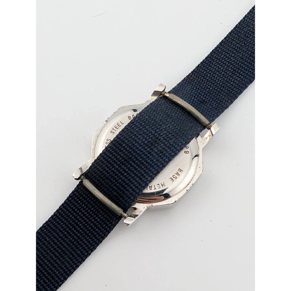 Rare Vintage Bulova Quartz Watch Women Silver 23mm Case Canvas Band- New Battery